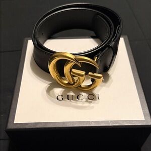 Gucci Black Leather Belt with Gold GG Emblem